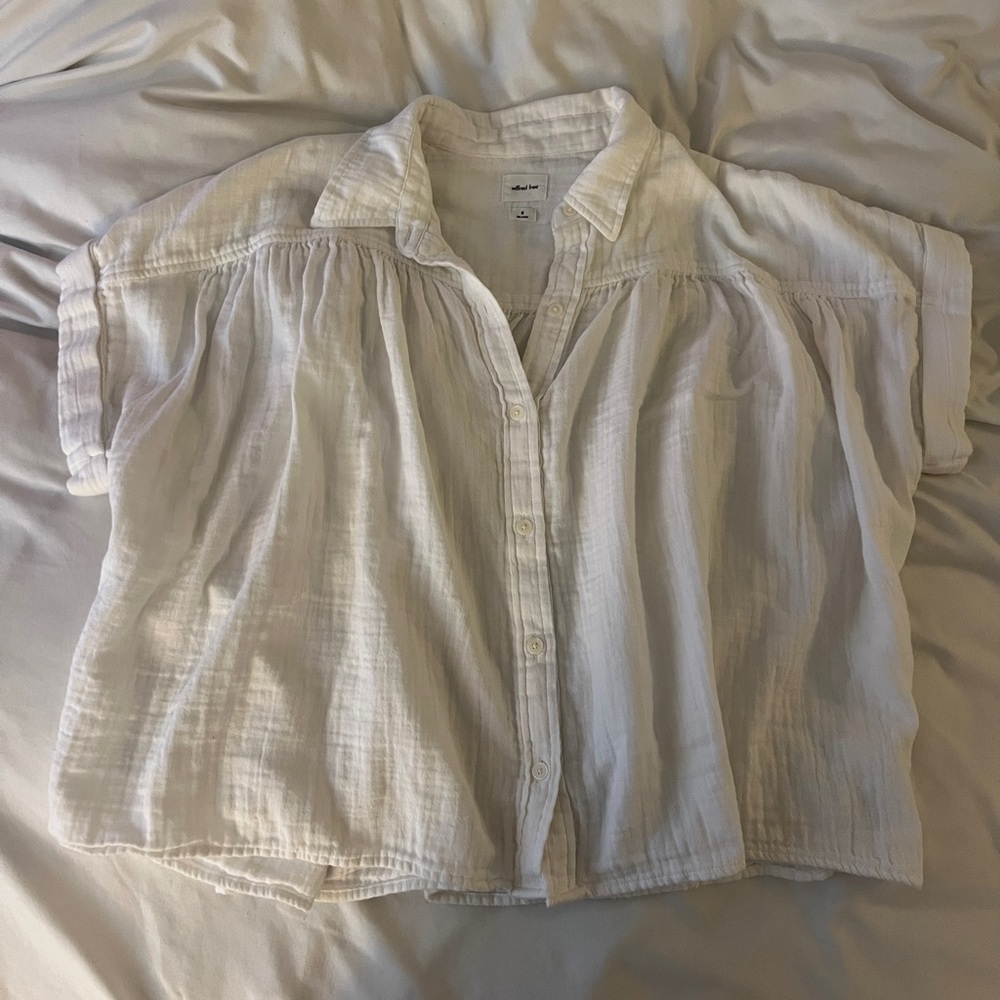 Madewell White Gauze Button-Front Short Sleeve Top